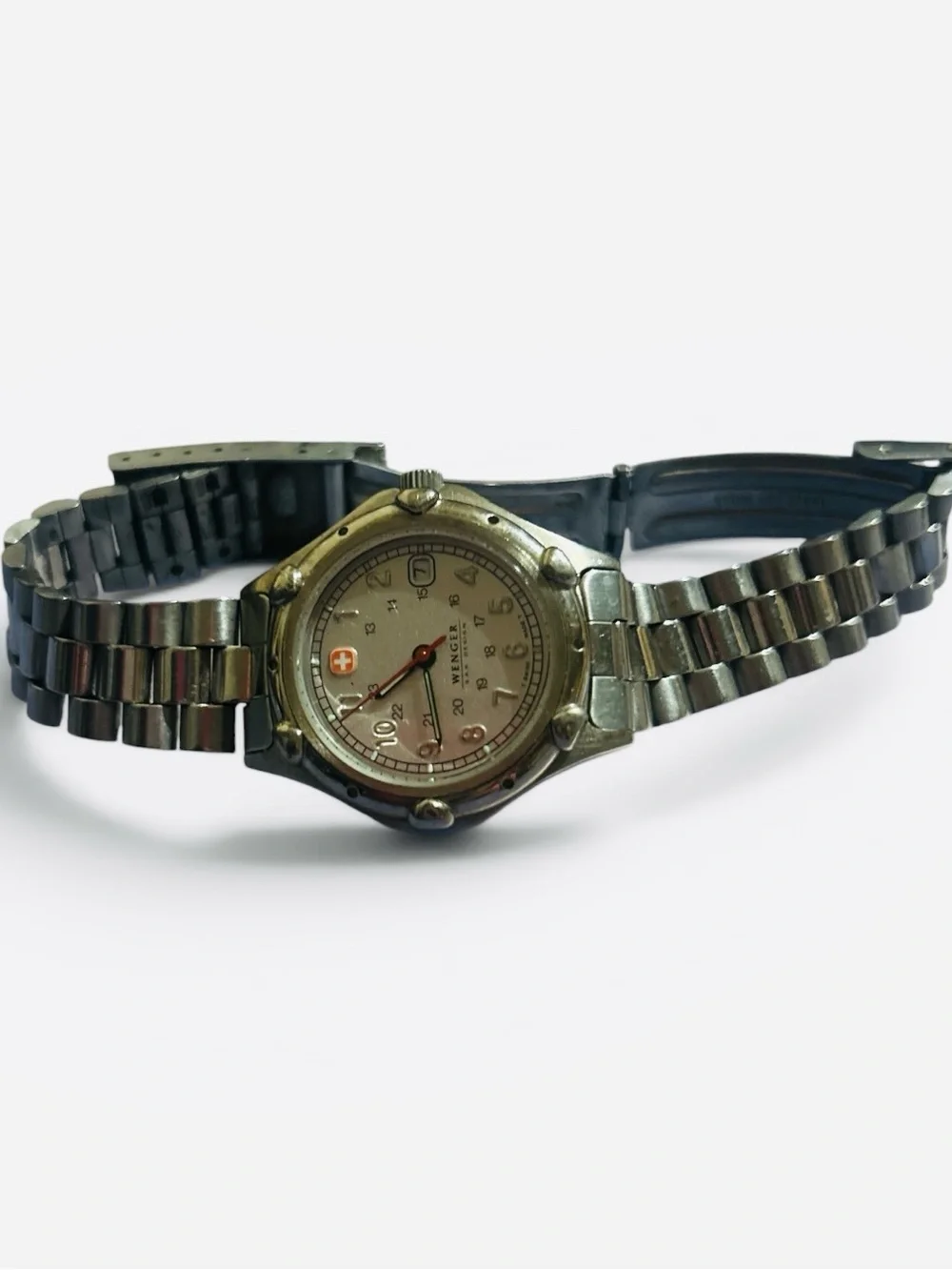 Wenger Silver Watch with Red Accent Seconds Hand